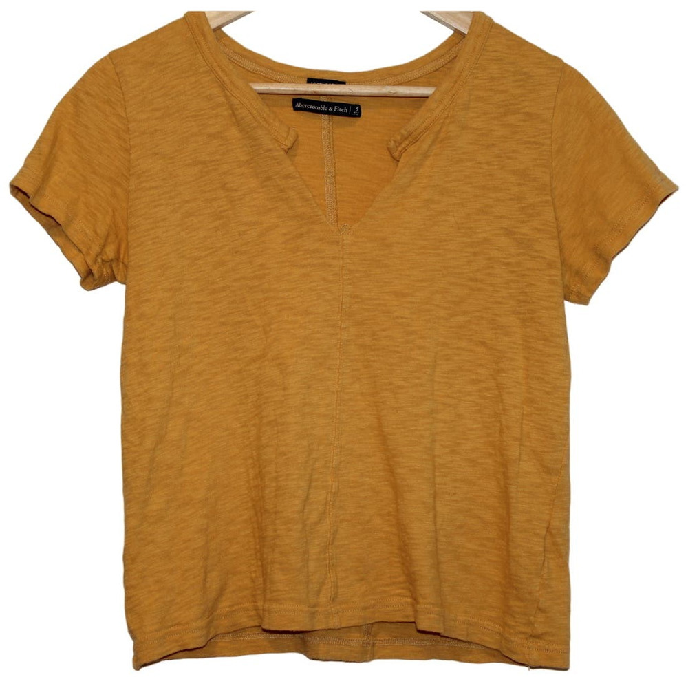 Womens Abercrombie & Fitch Mustard Yellow Cotton Short Sleeve T Shirt Top Size S